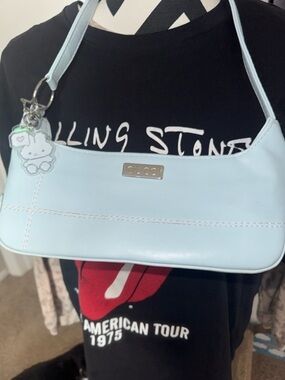 Powder Blue Shoulder Bag with Logo Plaque